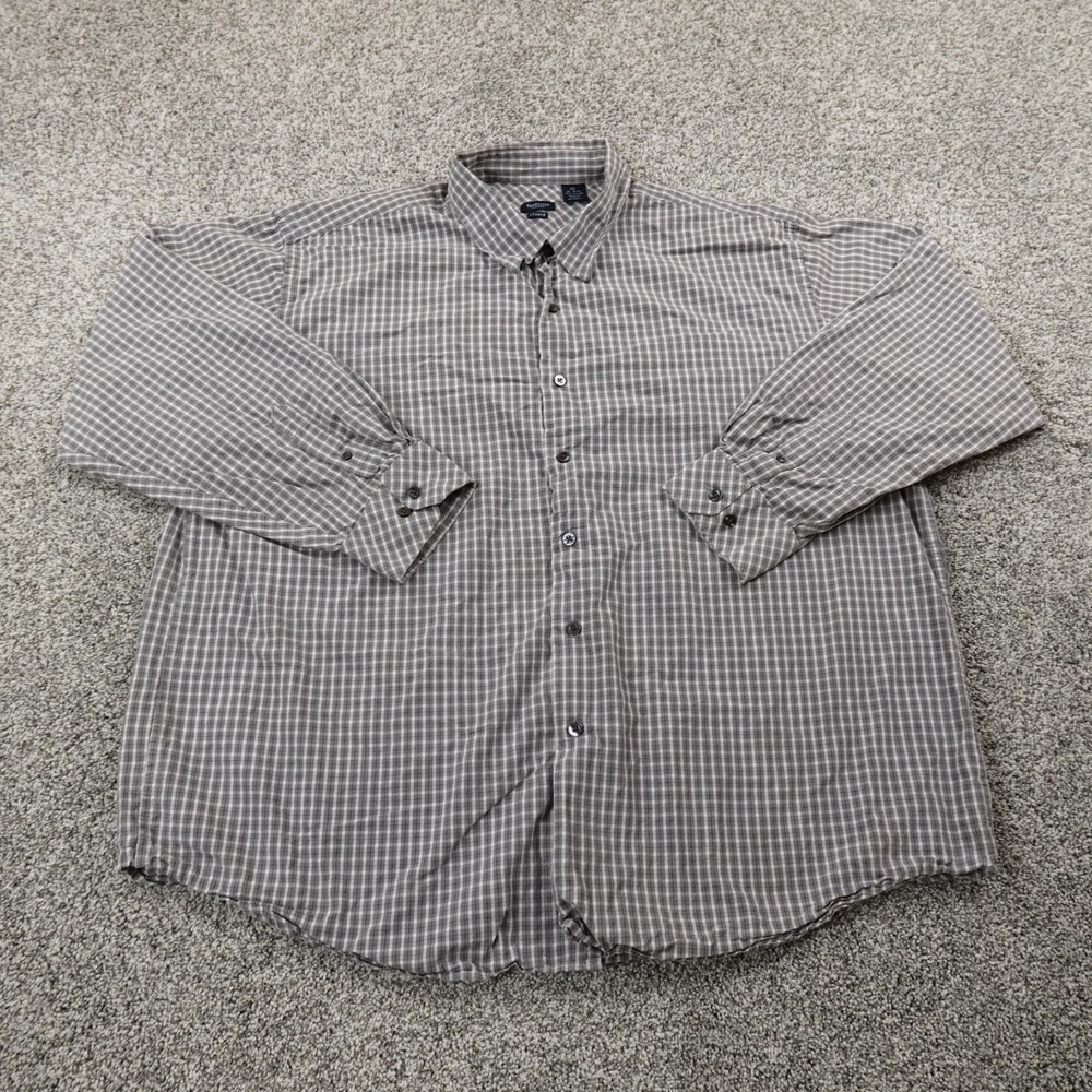Van Heusen Shirt Mens 18 18.5 2XL Gray White Long Sleeve‎ Button Up Dress Preppy